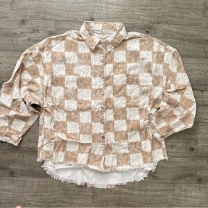 POL Tan and White Checkered Women's Jacket